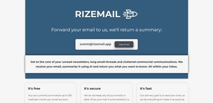 Screenshot of Rizemail website