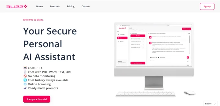 Screenshot of Blizzy AI website