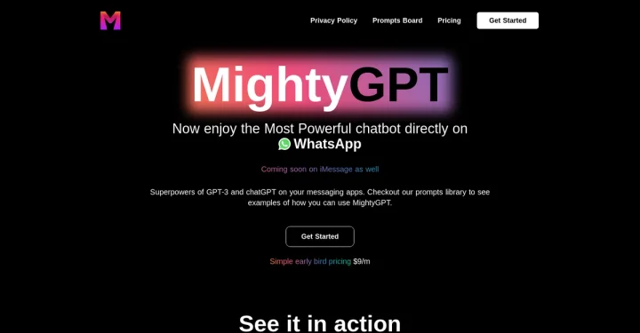 Screenshot of MightyGPT website