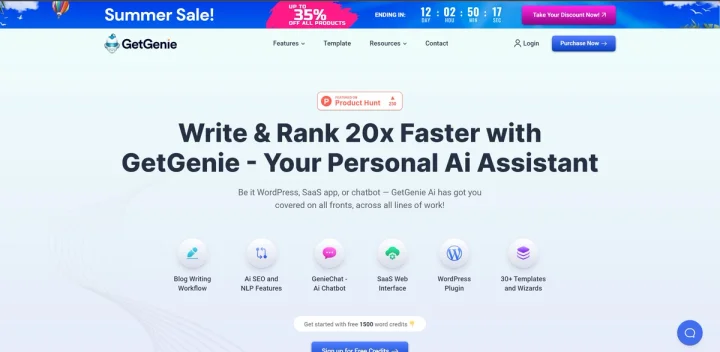 Screenshot of GetGenie Ai website