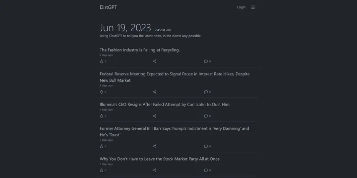 Screenshot of DirtGPT website