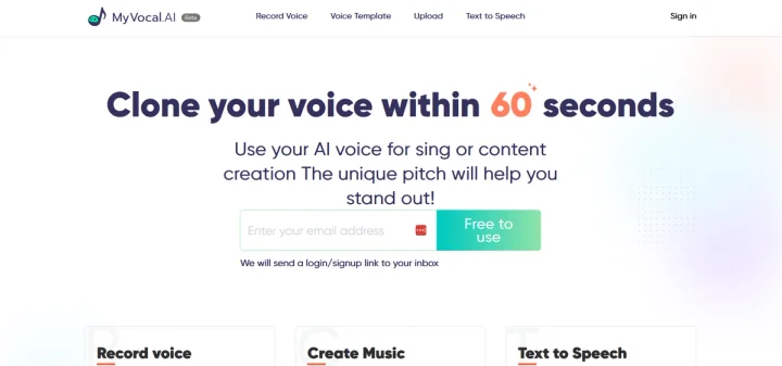 Screenshot of MyVocal AI website