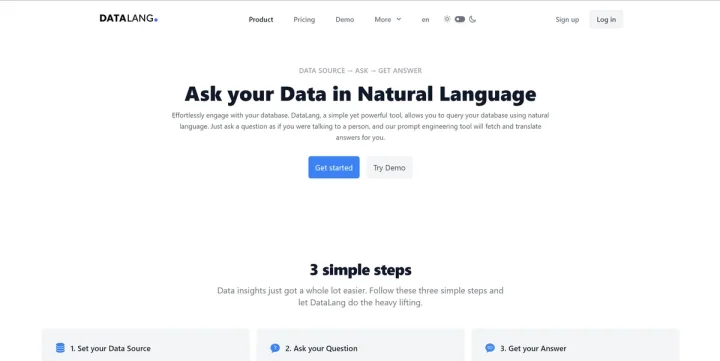 Screenshot of DataLang website
