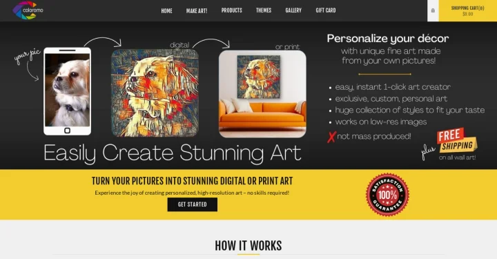 Screenshot of Coloromo AI Art Generator website