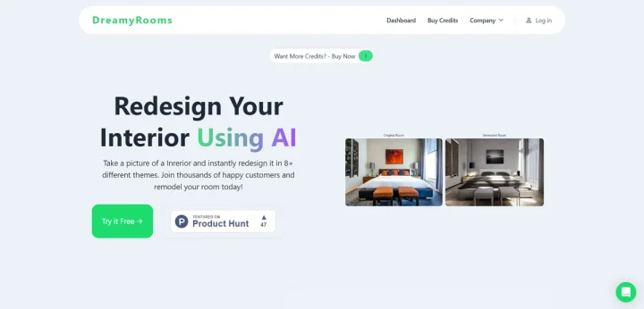 Screenshot of DreamyRooms website