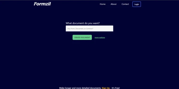Screenshot of Formzil website