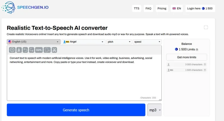Screenshot of SpeechGen website
