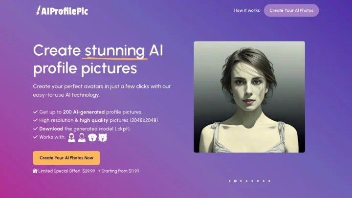 Screenshot of AIProfilePic website