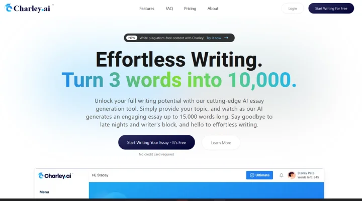 Screenshot of Charley.ai website