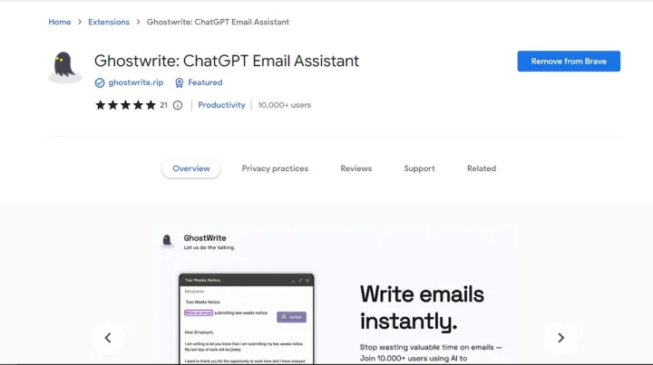 Screenshot of Ghostwrite website