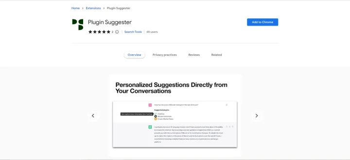 Screenshot of Plugin Suggester website