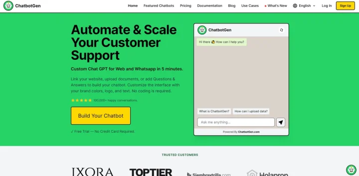 Screenshot of ChatbotGen website