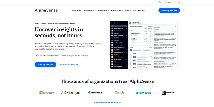 Screenshot of AlphaSense website