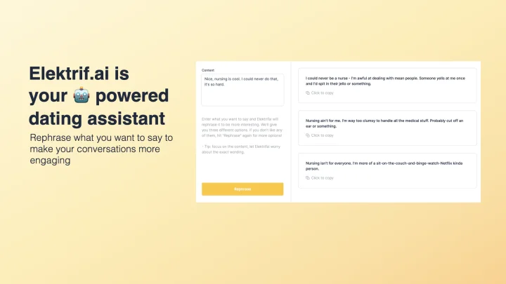 Screenshot of Elektrif AI website