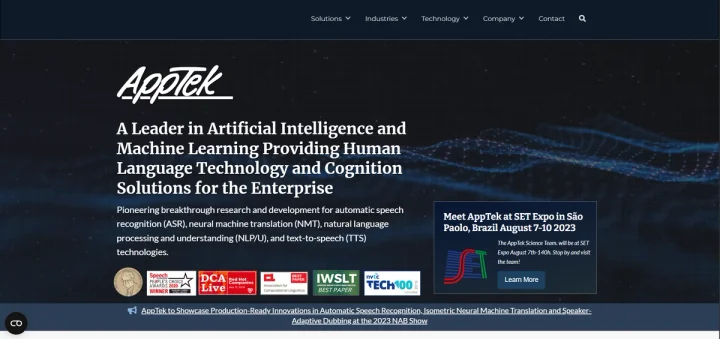 Screenshot of AppTek website