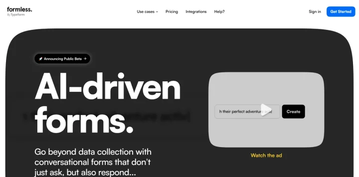 Screenshot of Formless website