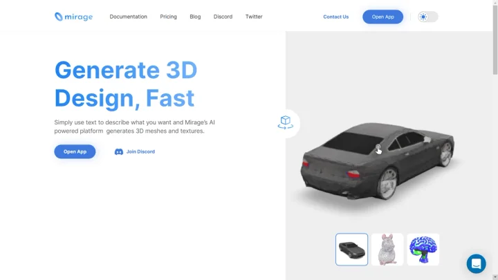 Screenshot of Mirageml website