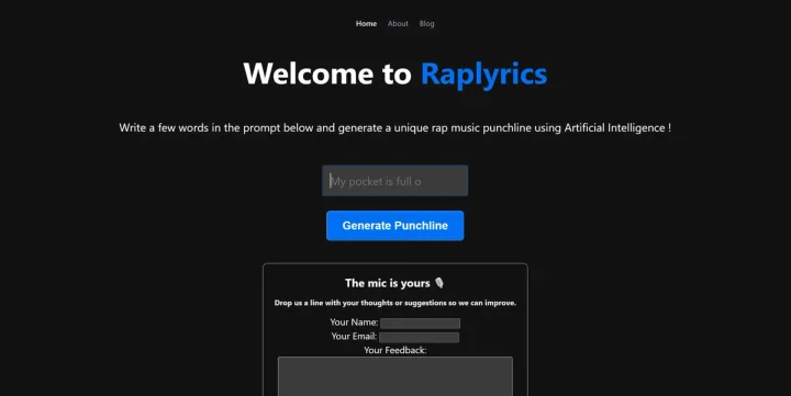 Screenshot of Raplyrics website