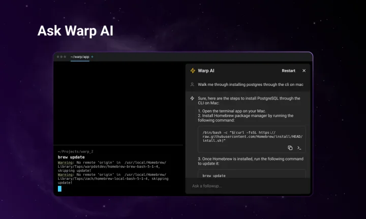 Screenshot of Warp website