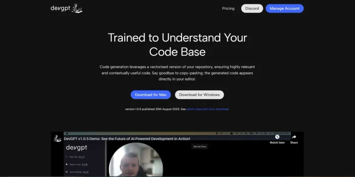 Screenshot of DevGPT website
