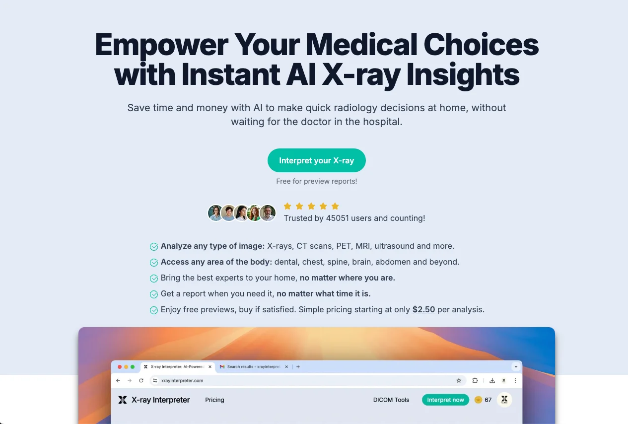 Screenshot of X-ray Interpreter website