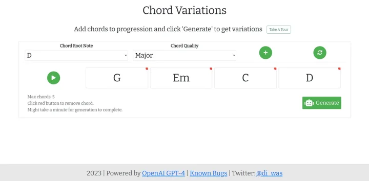 Screenshot of Chord Variations website