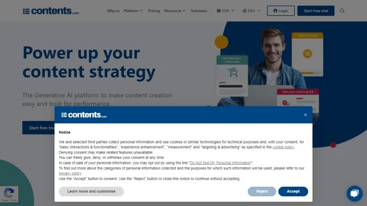 Screenshot of Contents website