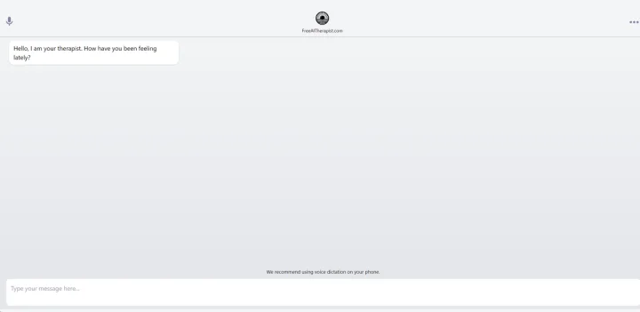 Screenshot of Free AI Therapist website