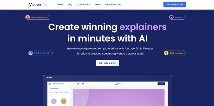 Screenshot of Motionshift website