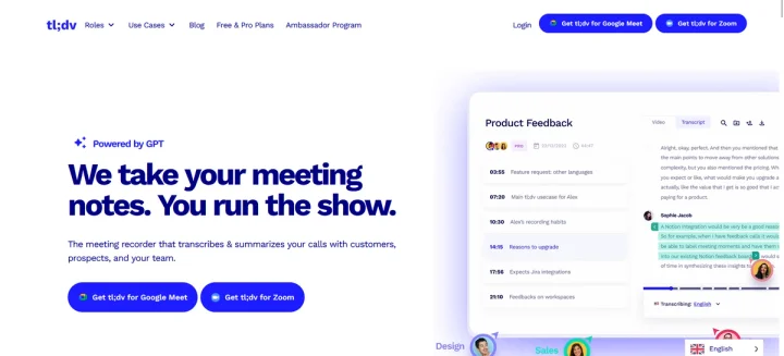 Screenshot of Tl;dv website