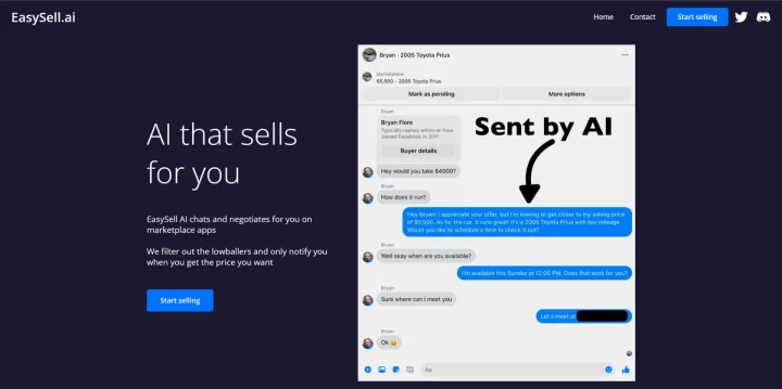Screenshot of Easy Sell AI website