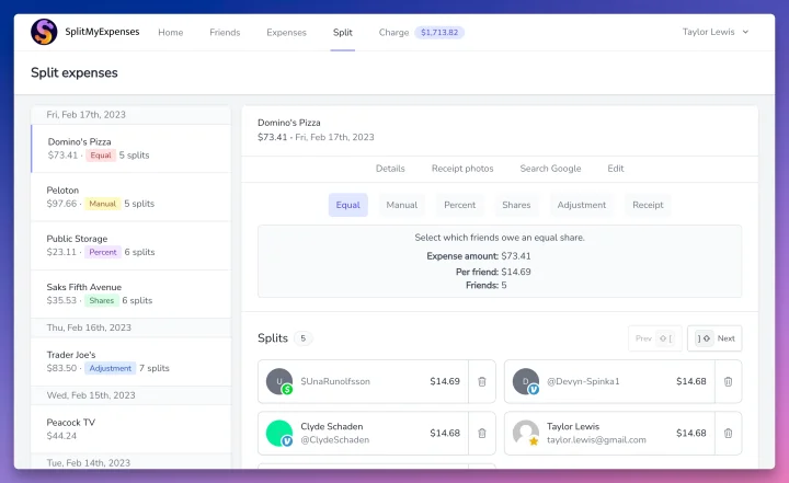 Screenshot of SplitMyExpenses website