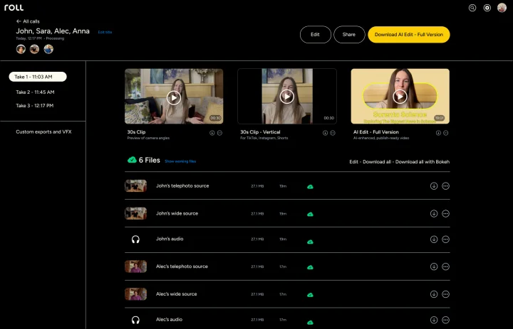 Screenshot of Roll website