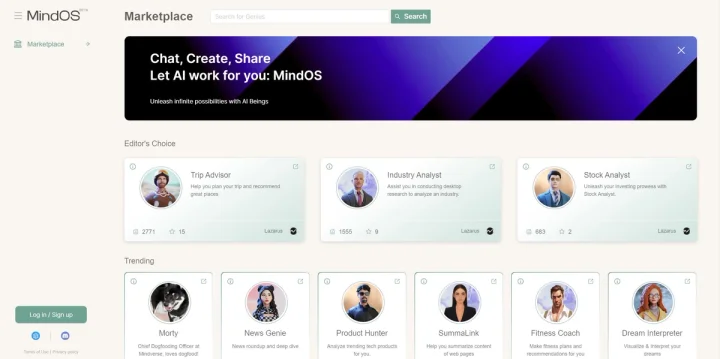Screenshot of MindOS website