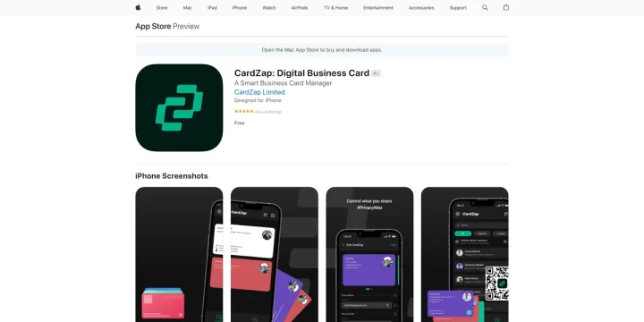 Screenshot of CardZap website