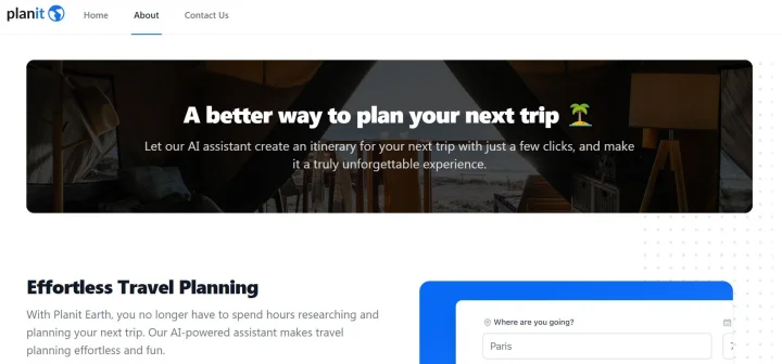 Screenshot of Planit Earth website