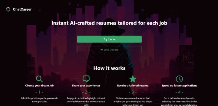 Screenshot of Chatcareer website