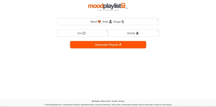 Screenshot of Moodplaylist.com website