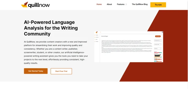 Screenshot of QuillNow website