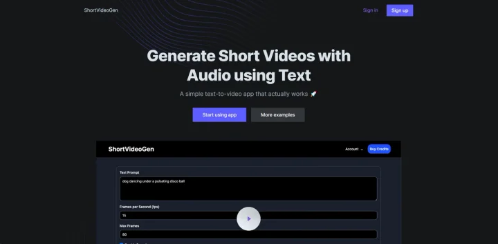 Screenshot of ShortVideoGen website