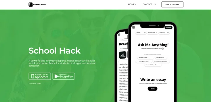 Screenshot of SchoolHack website