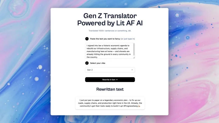 Screenshot of Gen Z Translator website