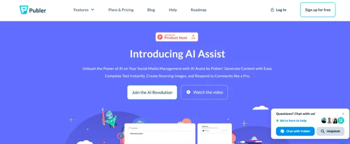 Screenshot of Publer AI Assist website