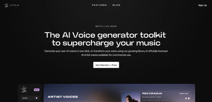 Screenshot of Kits AI website