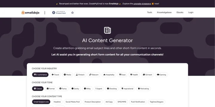 Screenshot of Emaildojo website