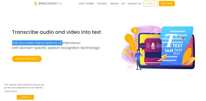 Screenshot of SpeechText.AI website