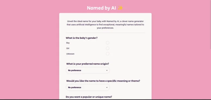 Screenshot of Named by AI website