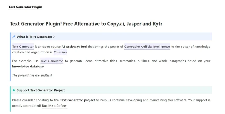 Screenshot of Text Generator Plugin website