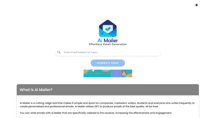 Screenshot of AI Mailer website