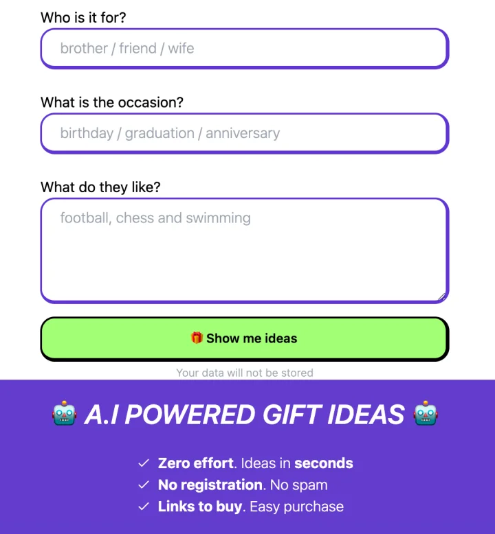 Screenshot of GiftAssistant website